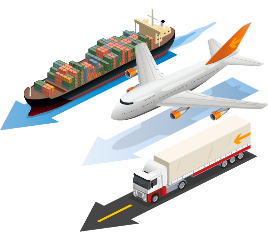 Various shipping methods, ship, plane, truck